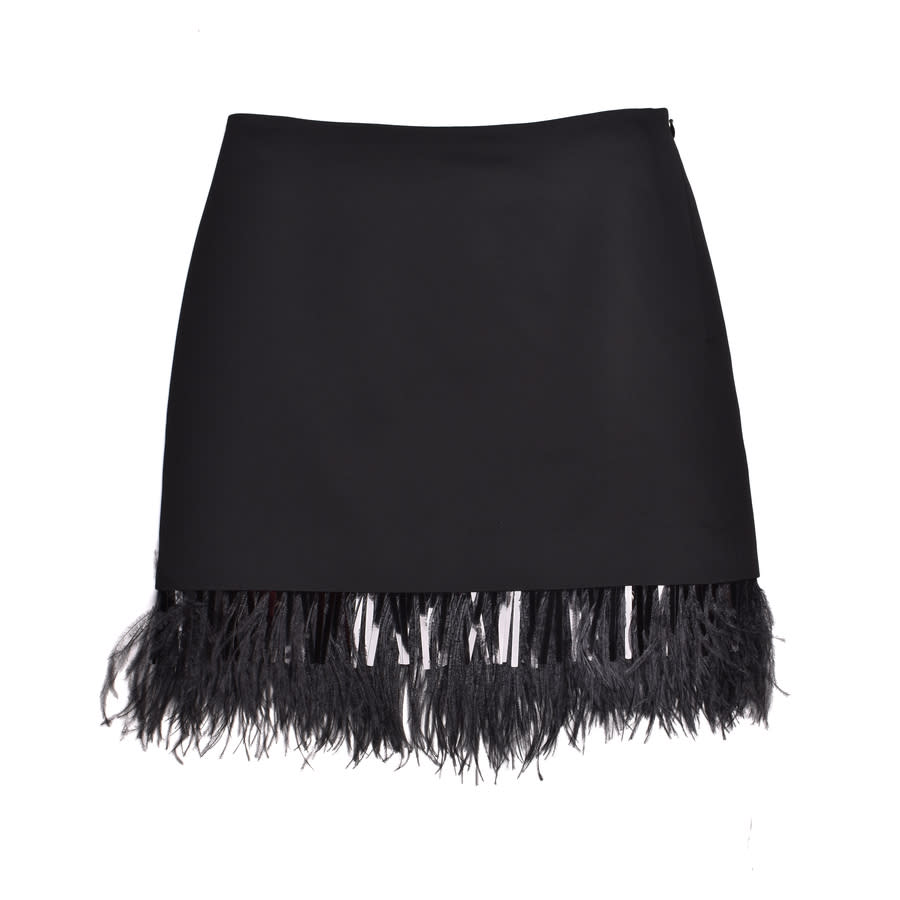 Brunello Cucinelli Womens Black Feather Trimmed Skirt