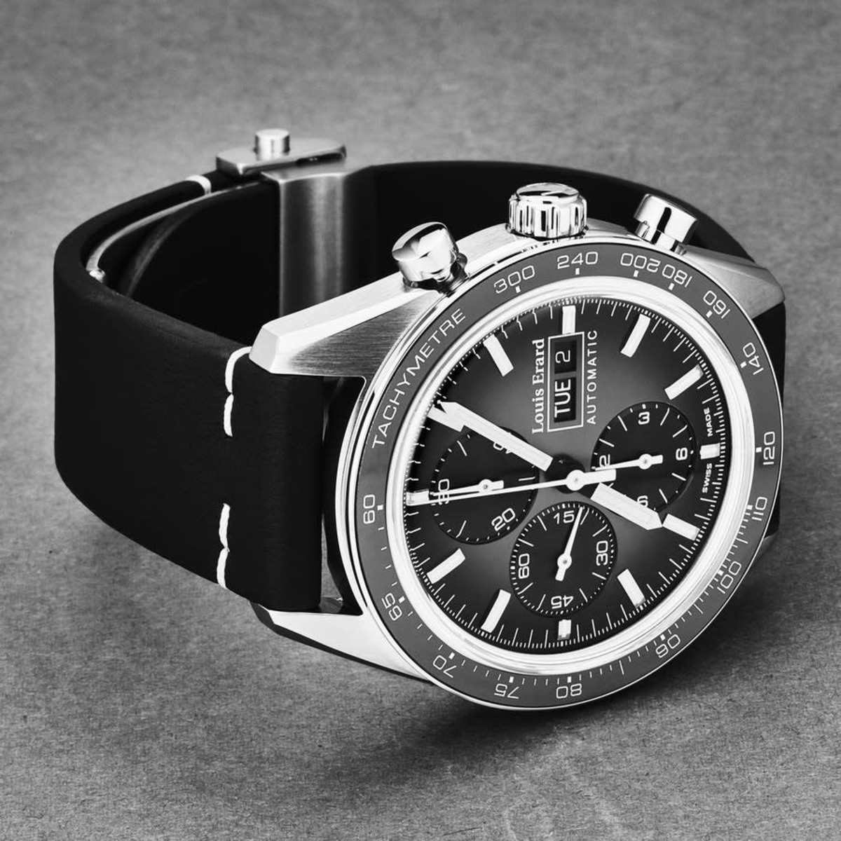 Louis Erard Men's La Sportive Chronograph Grey / Black Dial Black Leather Strap Automatic Watch 78119TS02.BVD72