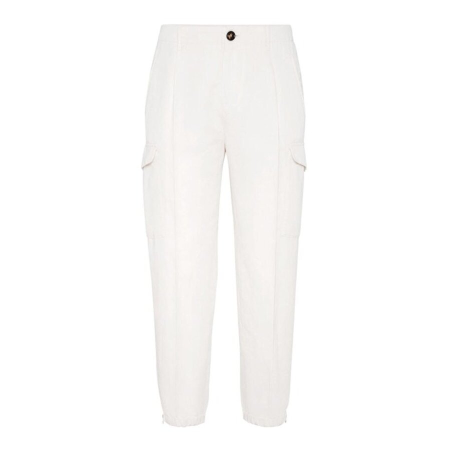 Brunello Cucinelli Off White Linen Blend Cargo Trousers