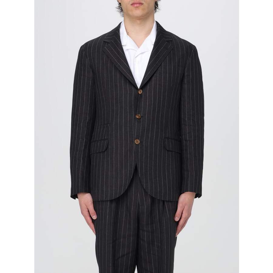 Brunello Cucinelli Black Linen Pinstripe Blazer
