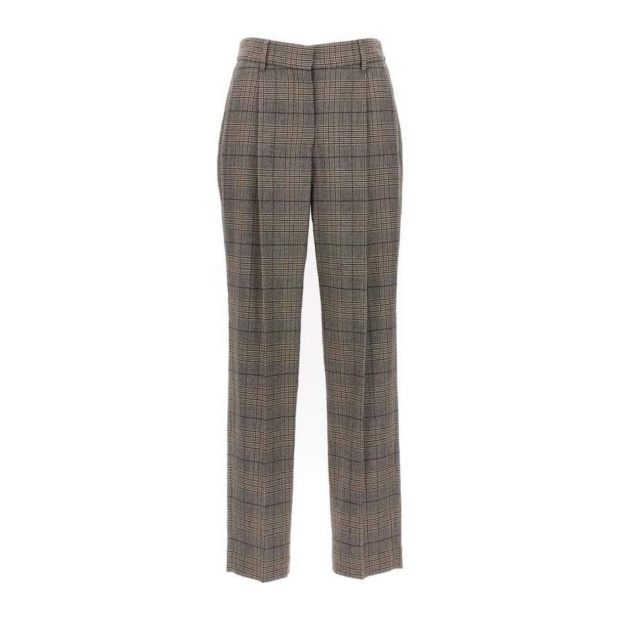 Brunello Cucinelli Women's Beige Plaid Wide-Leg Trousers