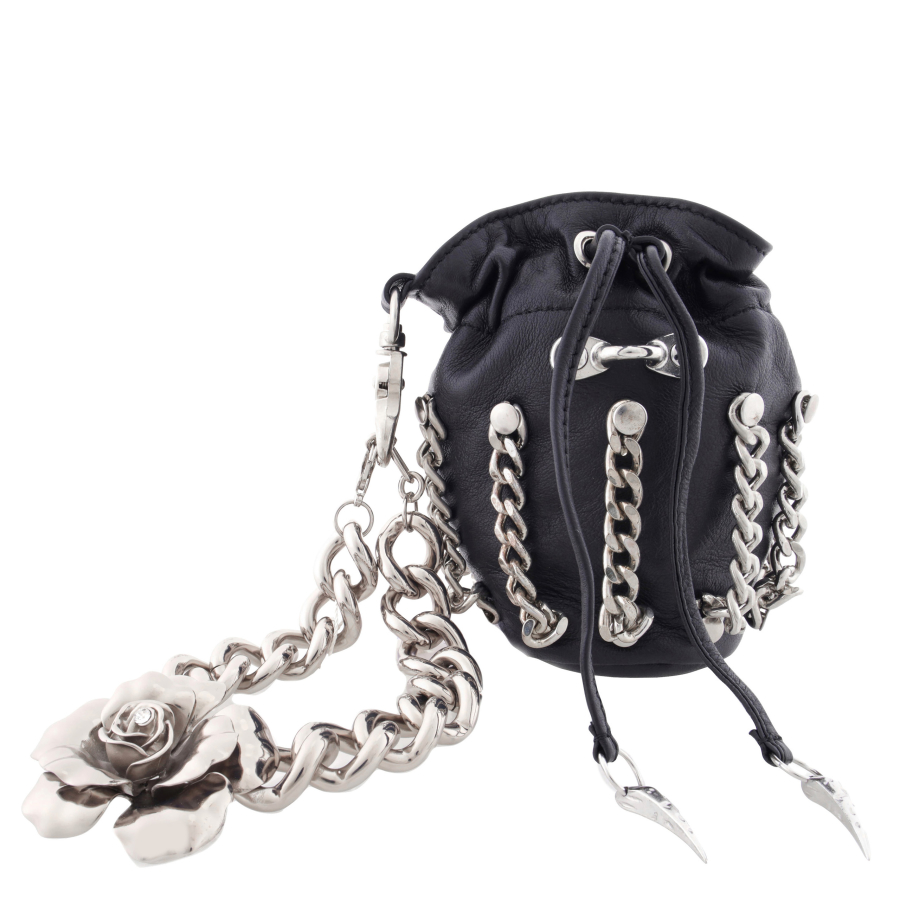 Roberto Cavalli Black Studded Lambskin Mini Bucket Bag
