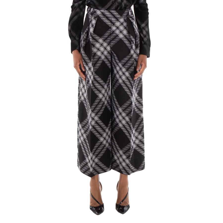 Burberry Wide-Leg Tartan Wool Boyfriend Trousers