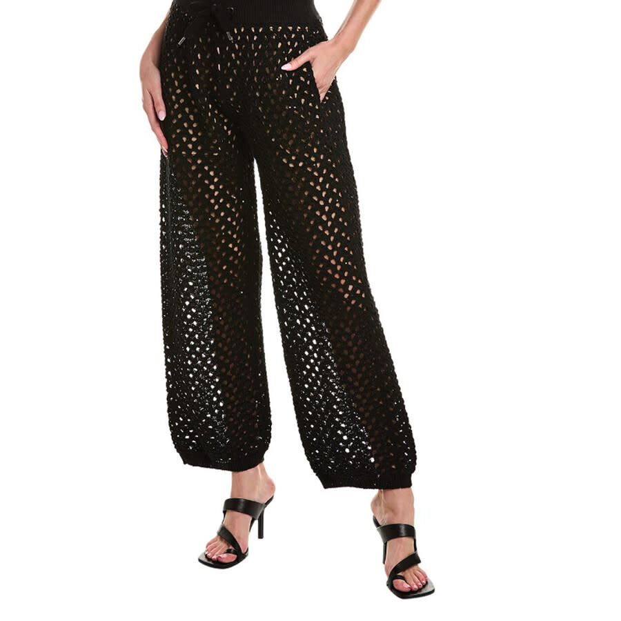 Brunello Cucinelli Black Open-Knit Trousers