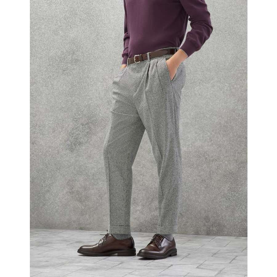 Brunello Cucinelli Mens Light Grey Wool Pleated Trousers
