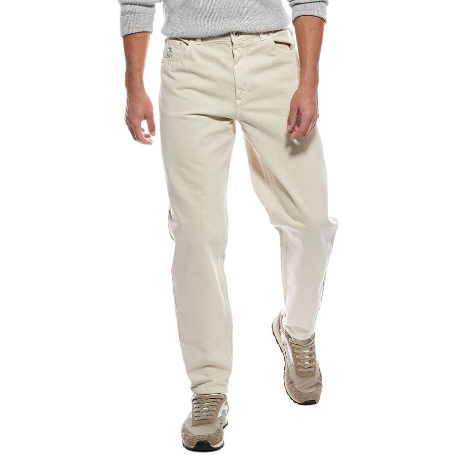 Brunello Cucinelli Linseed Cotton Straight Trousers — Beige