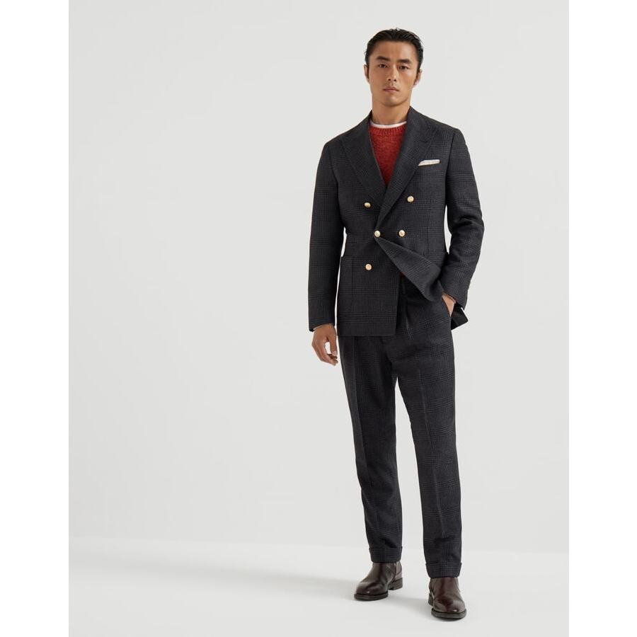 Brunello Cucinelli Men's Anthracite Wool Double Breasted Checked Suit