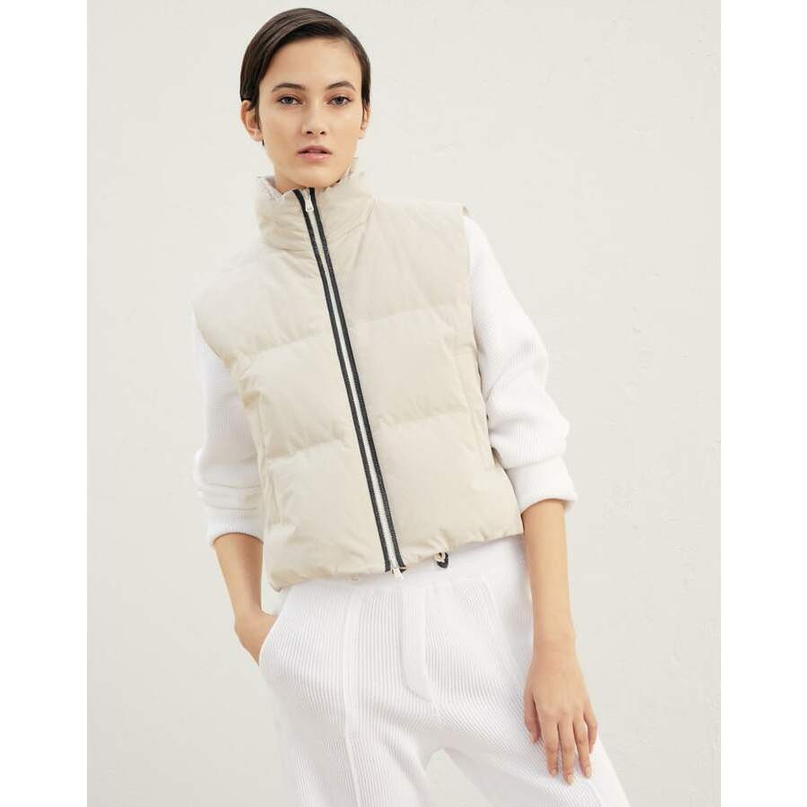 Brunello Cucinelli Women's Soft Stone Quilted Sleeveless Jacket
