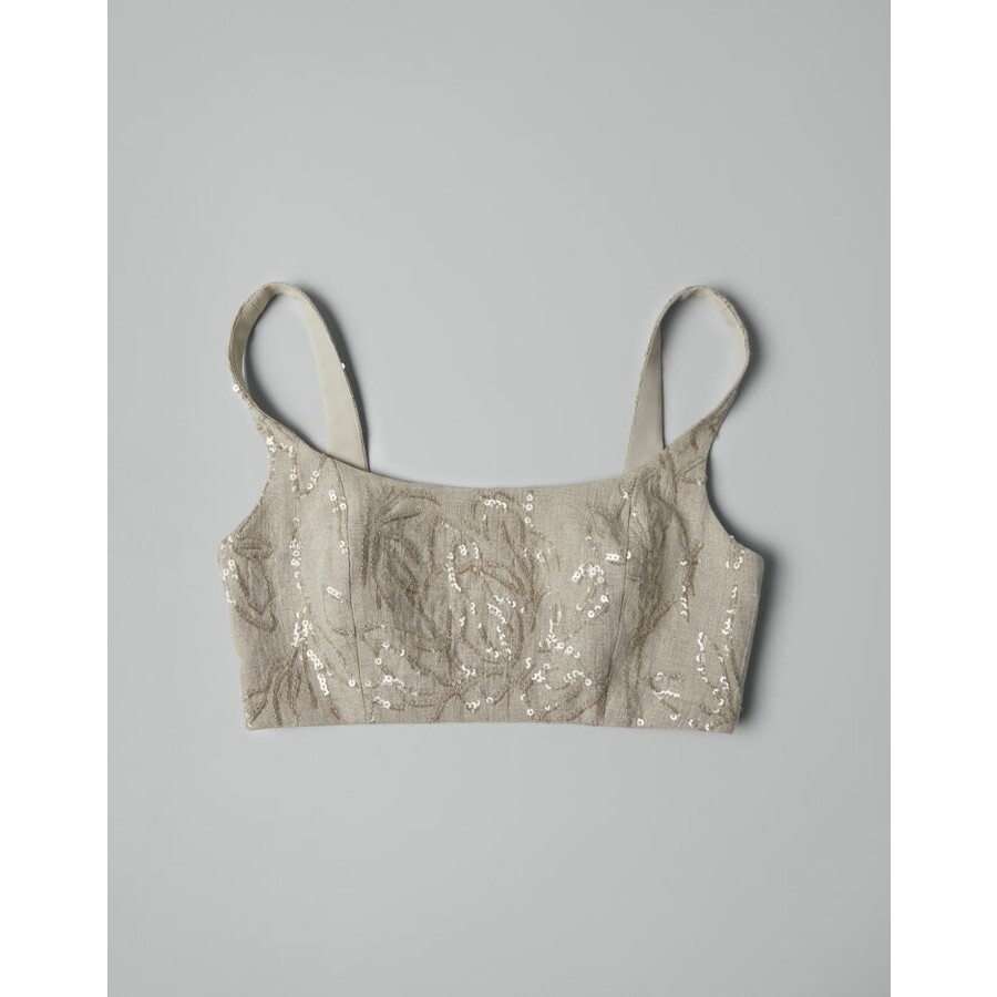 Brunello Cucinelli Wobeige Linen Cropped Top