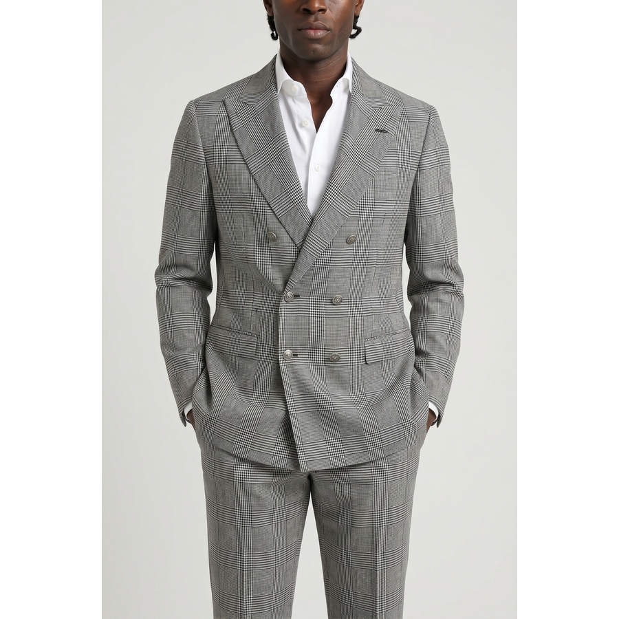 Brunello Cucinelli Gray Plaid Double-Breasted Suit