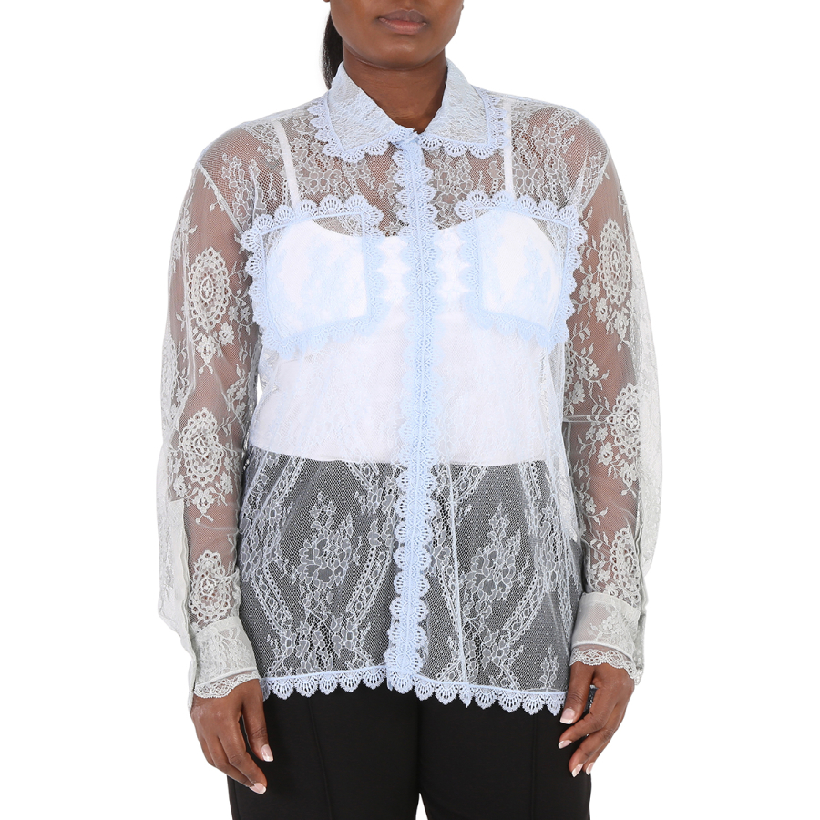 Burberry Ladies Pale Blue Long-sleeve Lace Shirt, Brand Size 12 (US Size 10)