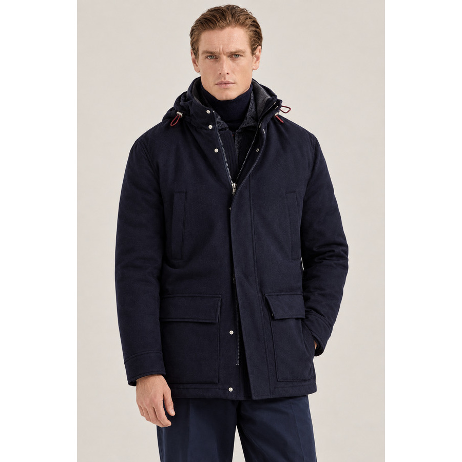 Brunello Cucinelli Mens Navy Wool Hooded Jacket