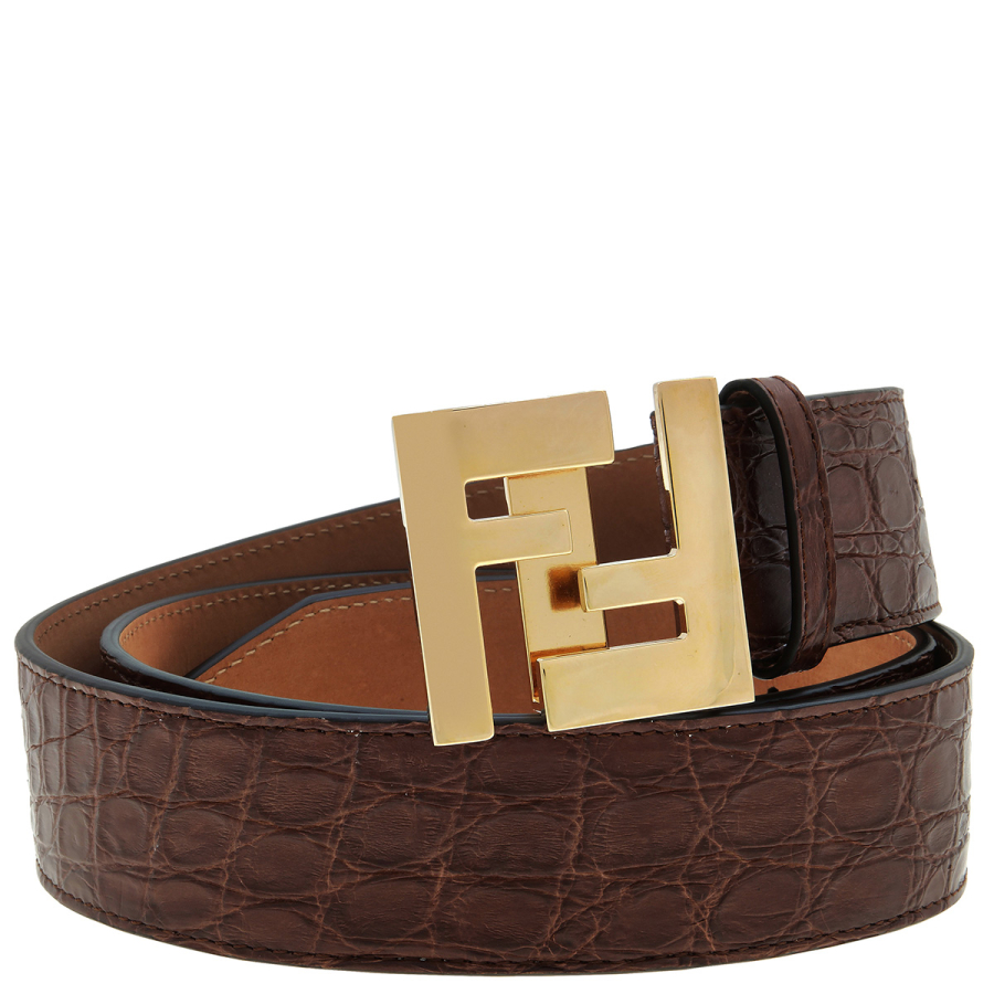 Fendi Ff Logo Buckle Caiman Crocodile Leather Belt
