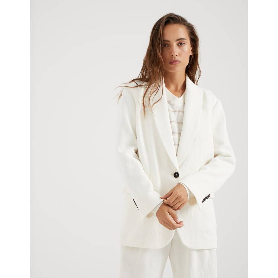 Brunello Cucinelli Wooff White Linen Blend Jacket
