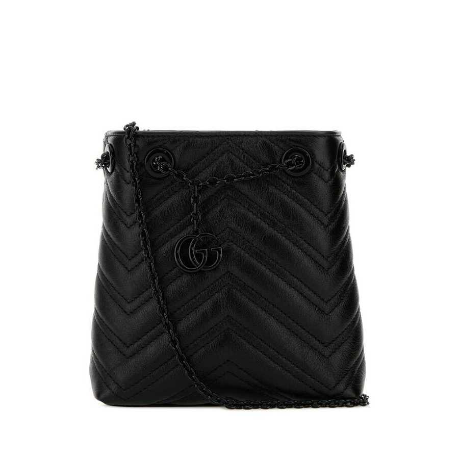 Gucci Black Leather Micro GG Marmont Bucket Bag