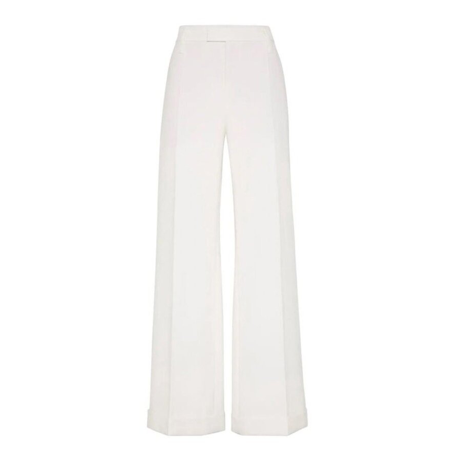 Brunello Cucinelli Wooff White Wide Leg Trousers