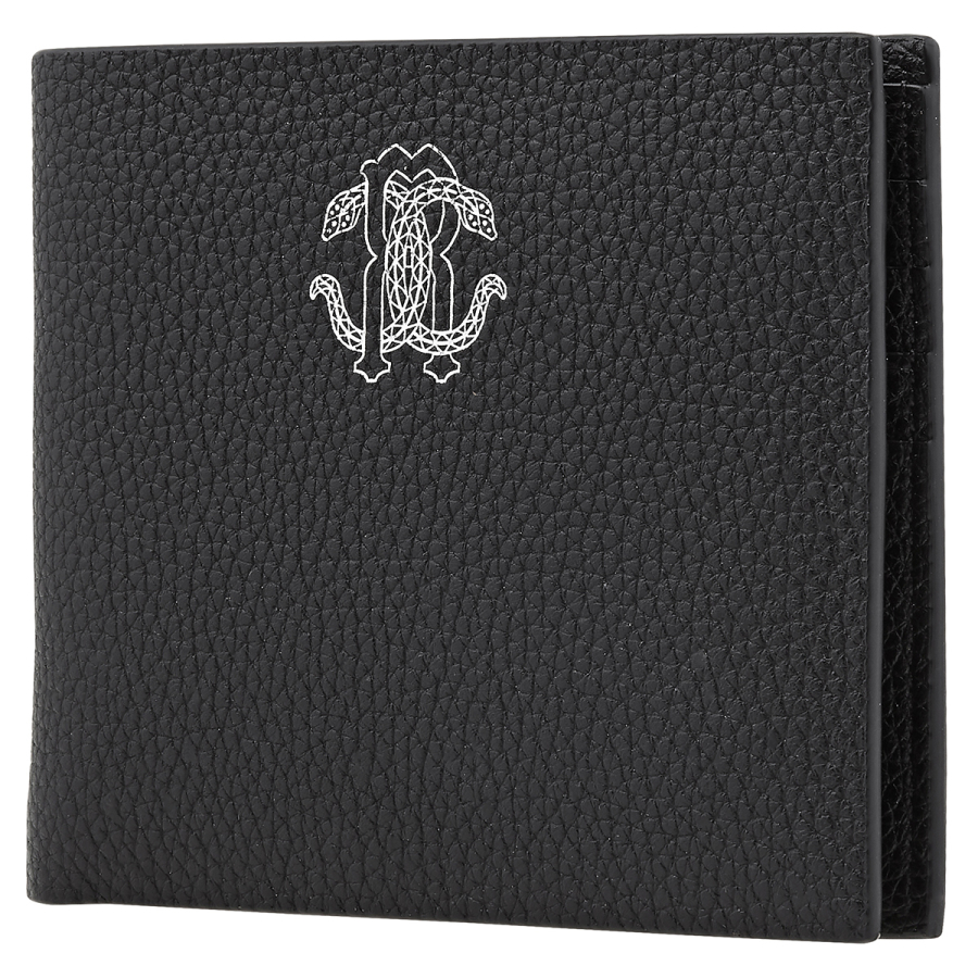 Roberto Cavalli Mens Black Leather RC Logo Bifold Wallet