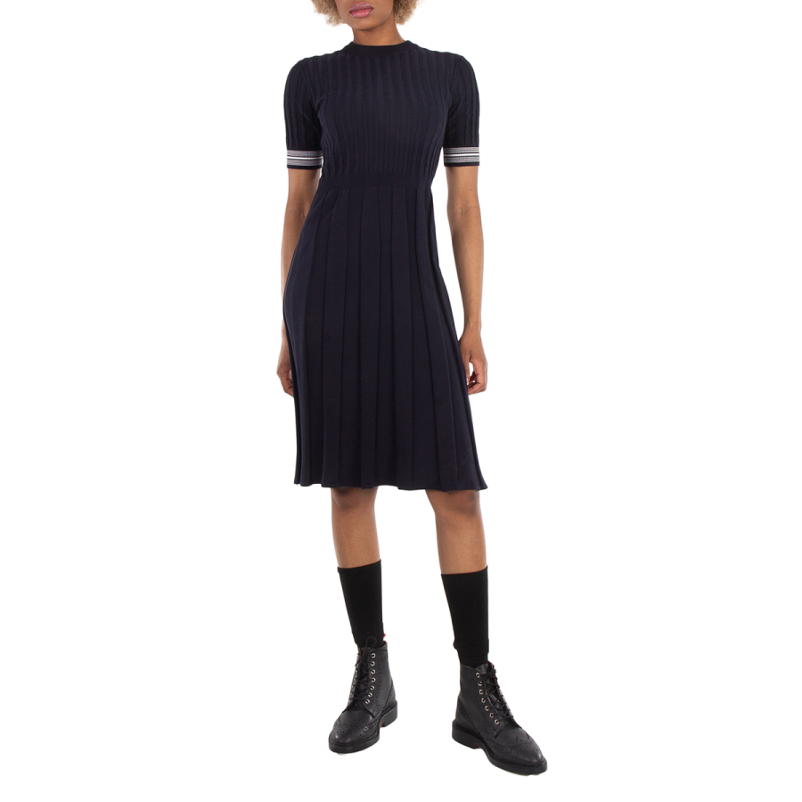 Thom Browne Ladies Cotton Pleated Cricket Striped Cable Dress