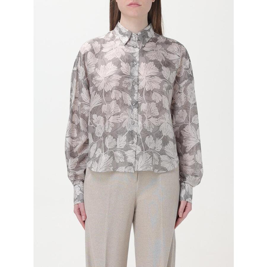 Brunello Cucinelli Women's Grey Floral Silk Shirt