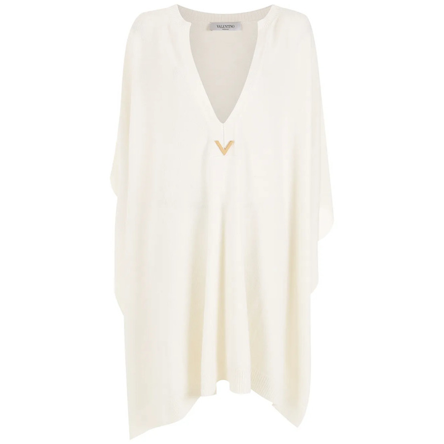 Valentino Garavani Logo-Plaque Knitted Poncho