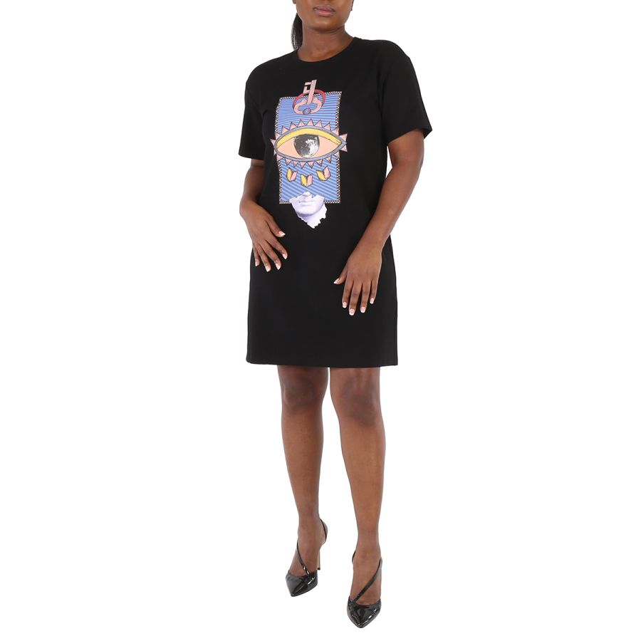 Roberto Cavalli Ladies Black Lucky Symbol Crewneck Dress, Brand Size 44 (US Size 10)