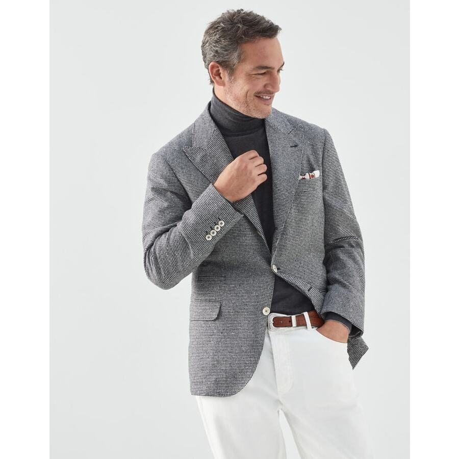 Brunello Cucinelli Check Wool Blend Blazer — Gray
