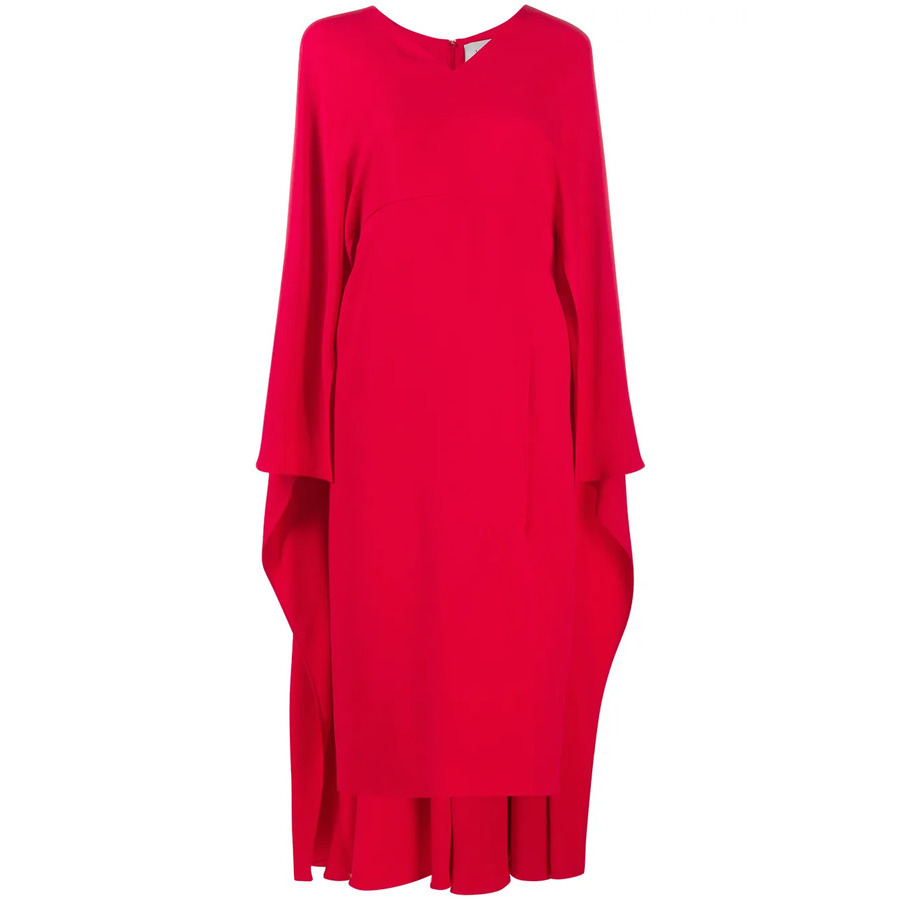 Valentino Garavani Cape-Style V-Neck Silk Midi-Dress