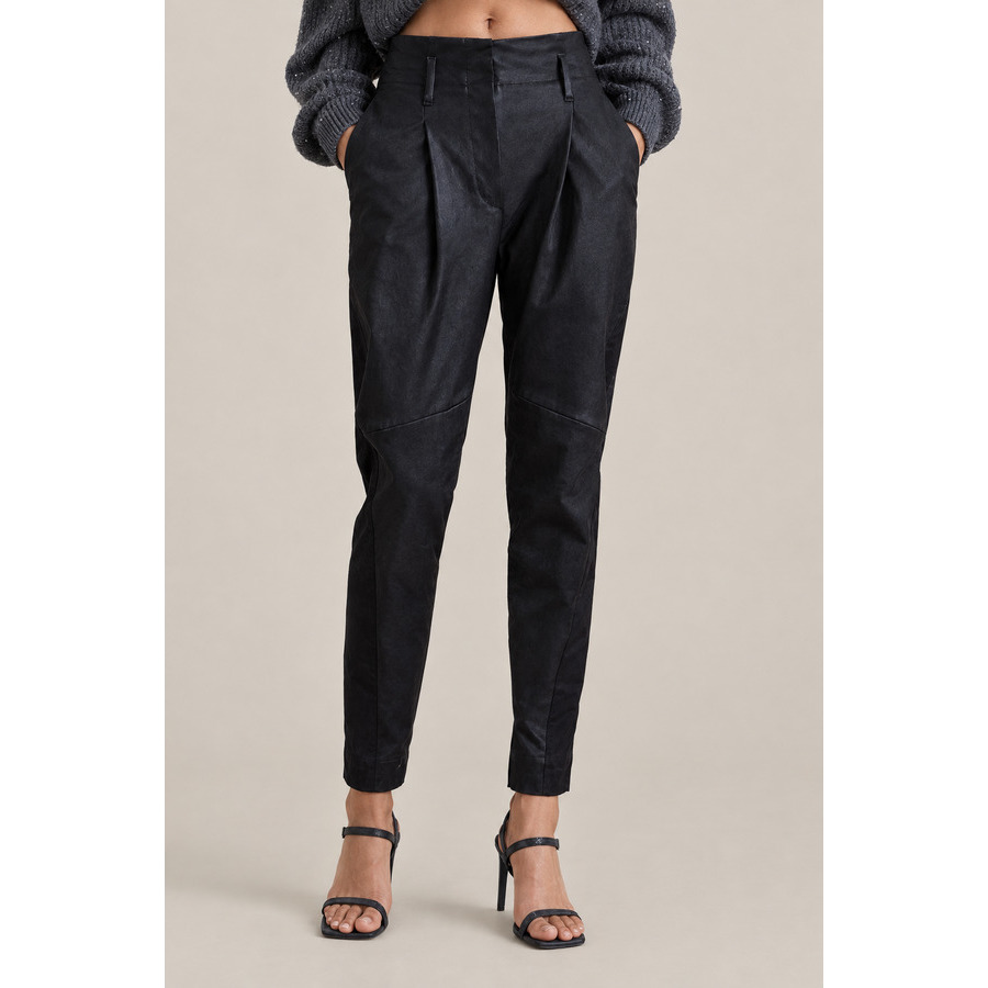 Brunello Cucinelli Womens Black Leather Tapered Trousers