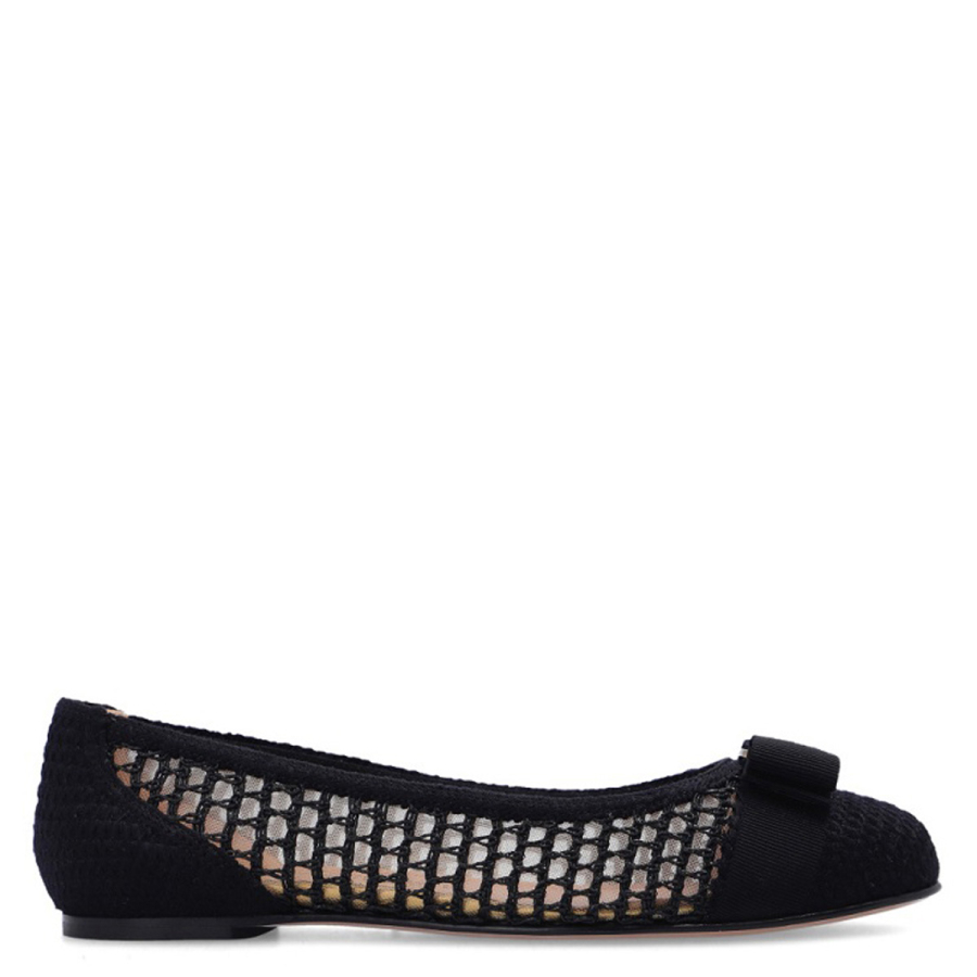 Salvatore Ferragamo Black Woven Raffia Varina Ballet Flats