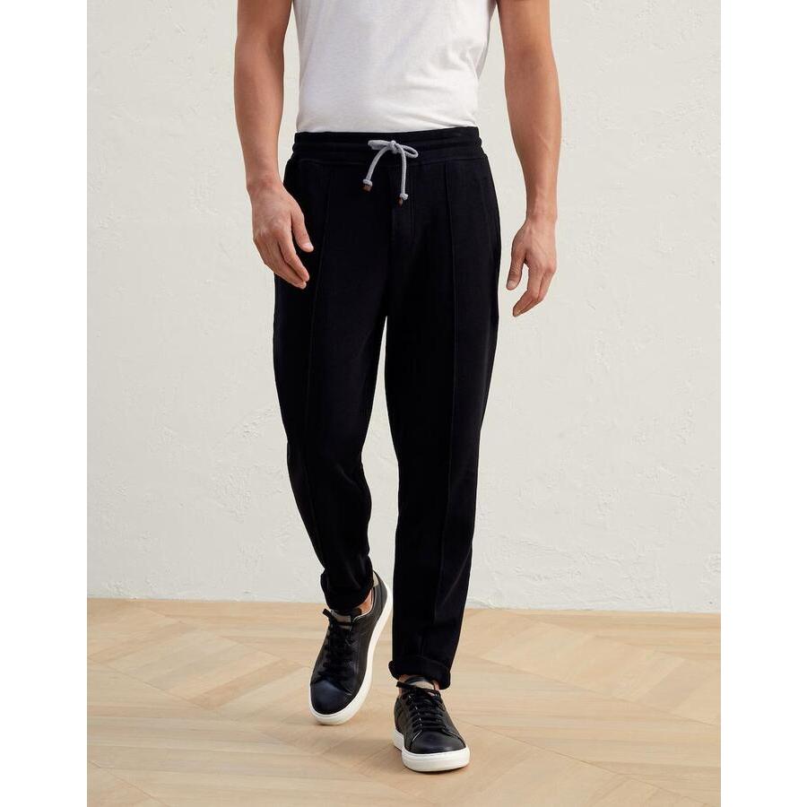 Brunello Cucinelli Cotton-Blend Tailored Trousers — Black