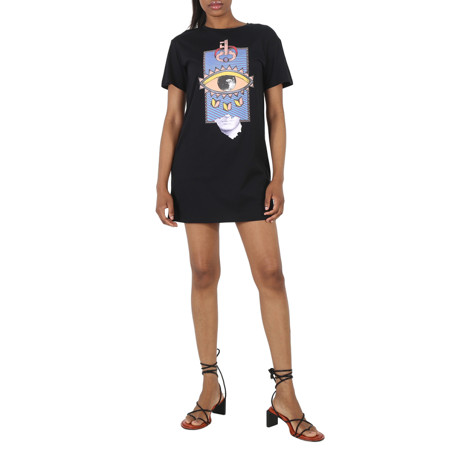 Roberto Cavalli Ladies Black Cotton Evil Eye Dress
