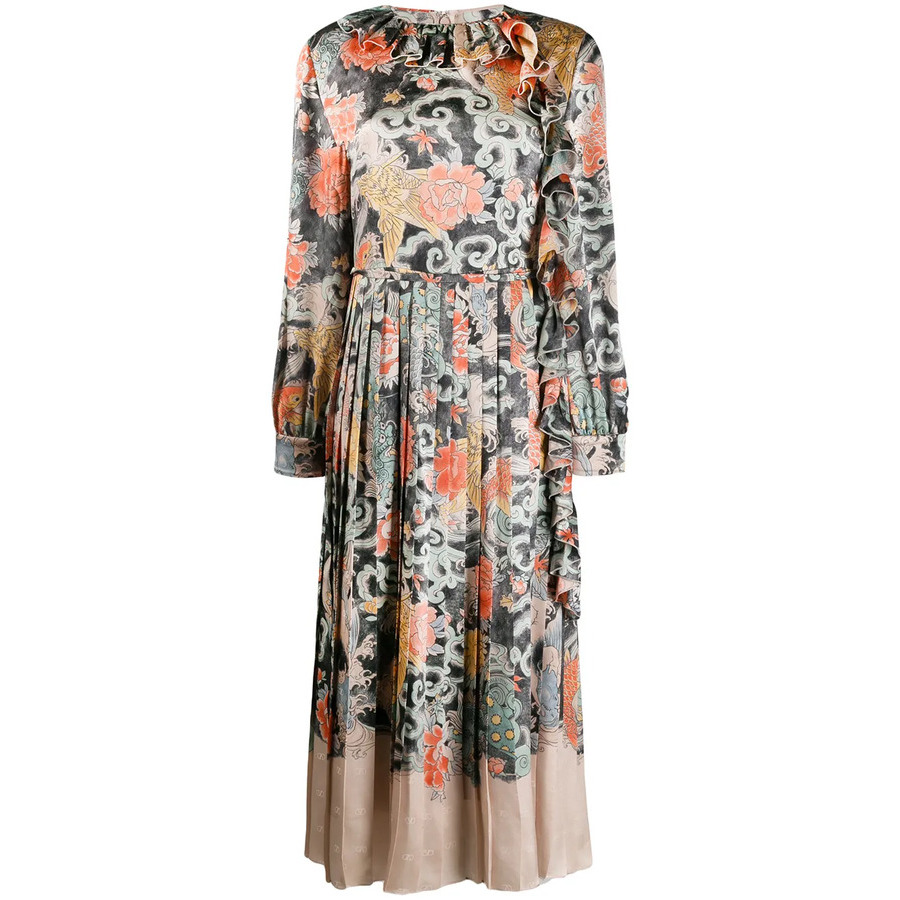 Valentino Garavani Oriental Print Satin Dress
