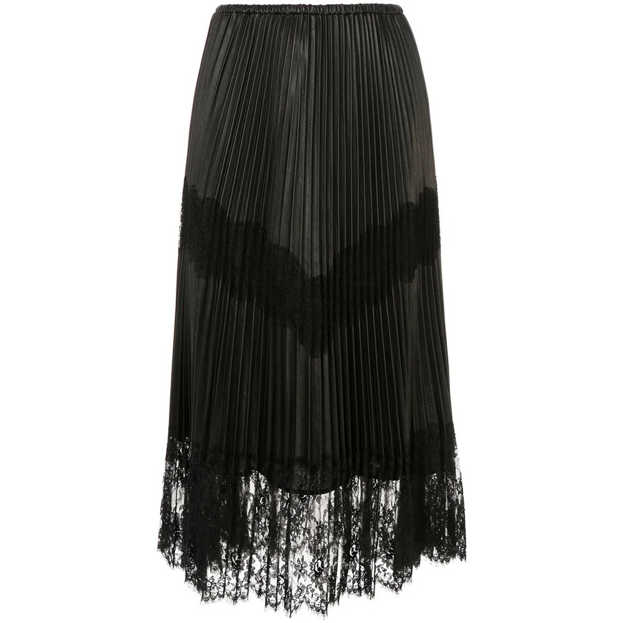 Valentino Garavani Pleated Lace Trim Midi Skirt