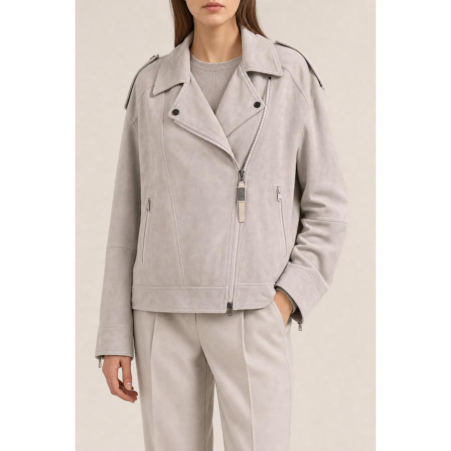 Brunello Cucinelli Womens Quarzo Suede Biker Jacket