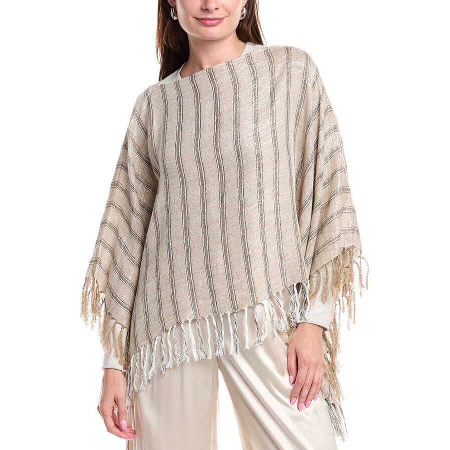 Brunello Cucinelli Women's Beige Striped Poncho With Fringe, One Size