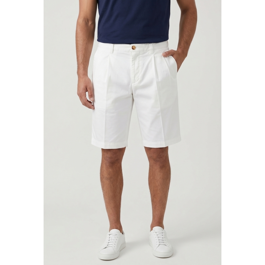 Brunello Cucinelli Pleated Cotton Tailored Shorts — White