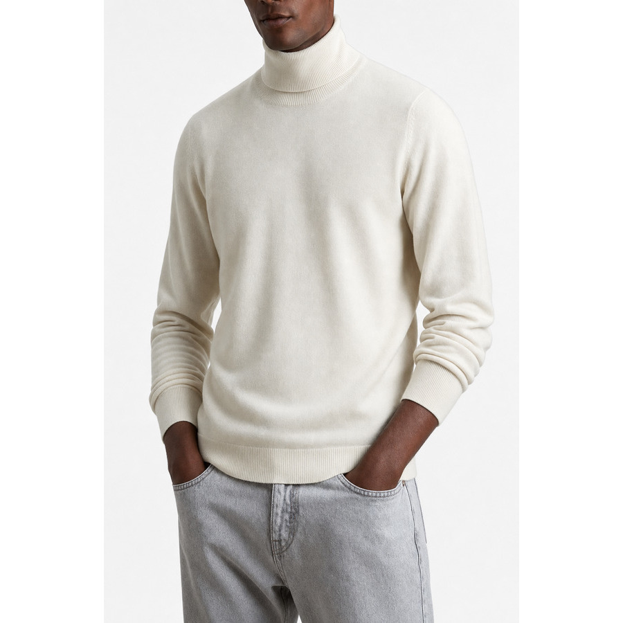 Brunello Cucinelli Mens Ivory Wool Turtleneck Sweater