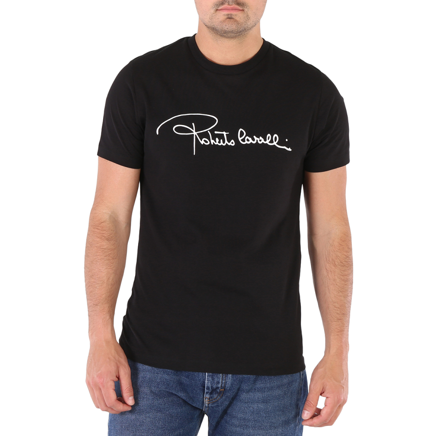 Roberto Cavalli Mens Black Logo Print Cotton T-shirt