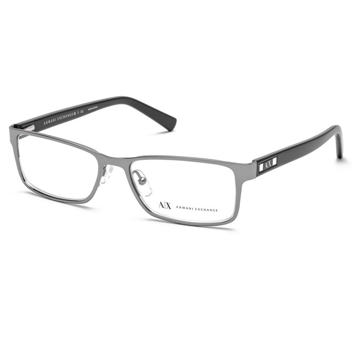 Armani Exchange Mens Gunmetal Rectangular Eyeglass Frames AX1003 6037 52