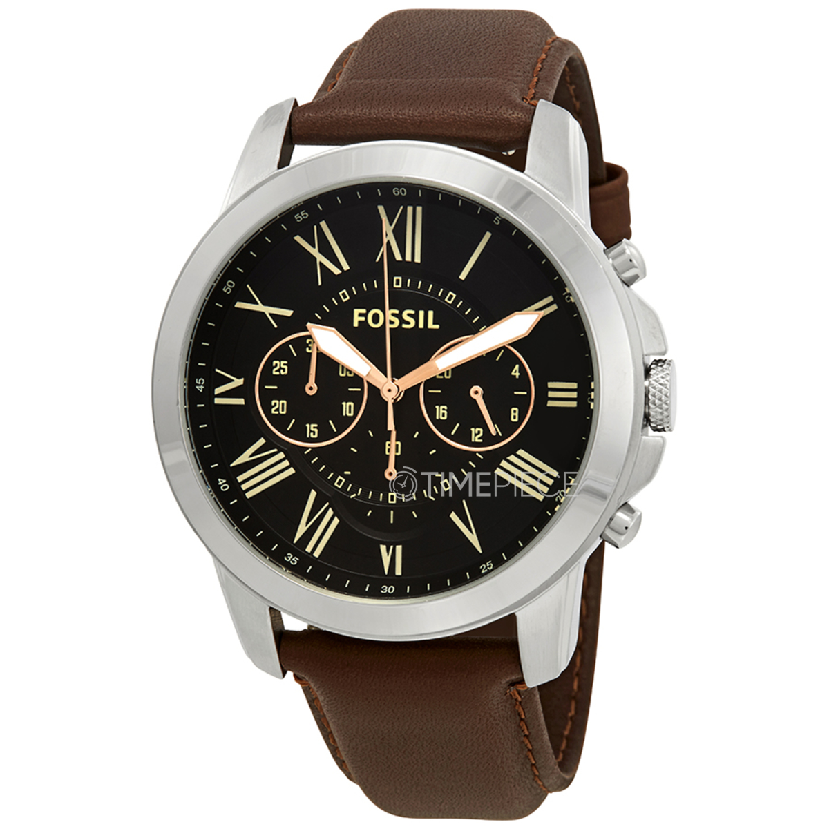 Fs4813 Fossil Grant Chronograph Black Dial Brown Leather Mens Watch FS4813