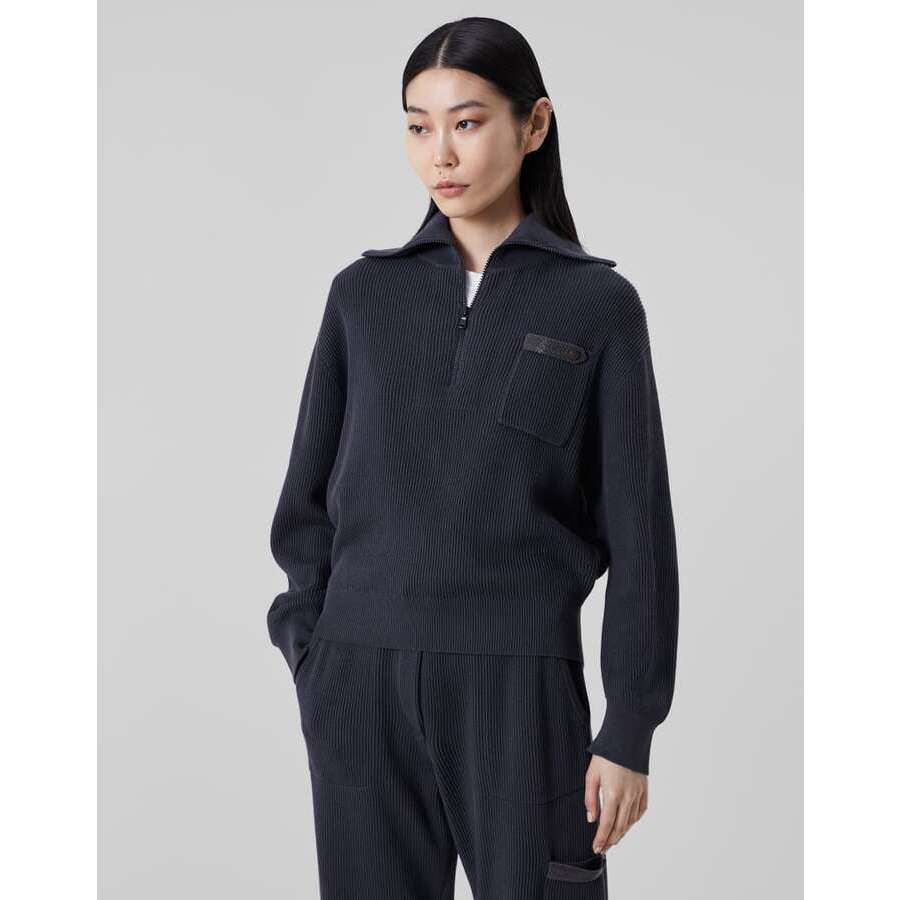 Brunello Cucinelli Women's Night Sky Half Zip Ribbed Cotton Sweater