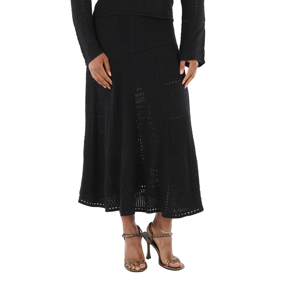 Chloe Ladies Black Full Kniited Midi Skirt, Size Small