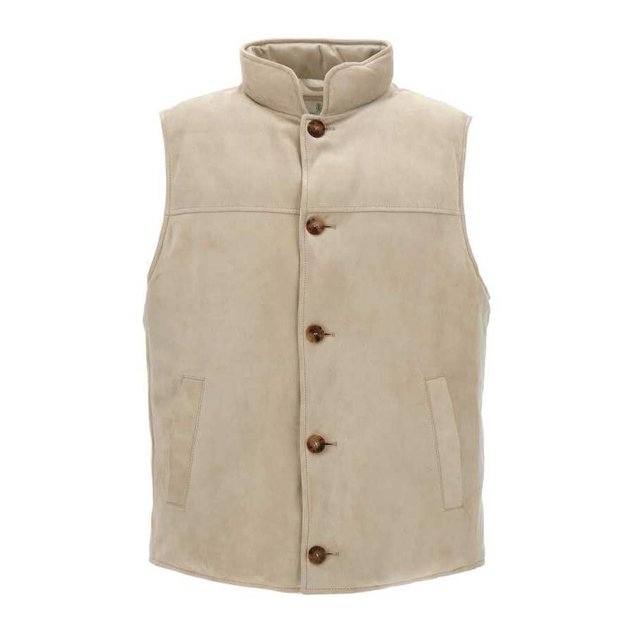 Brunello Cucinelli Men's English White Leather Button Front Vest Jacket