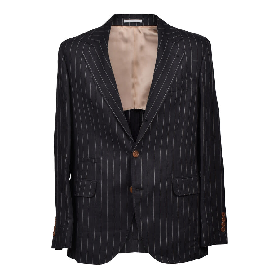 Brunello Cucinelli Black Linen Striped Suit Jacket