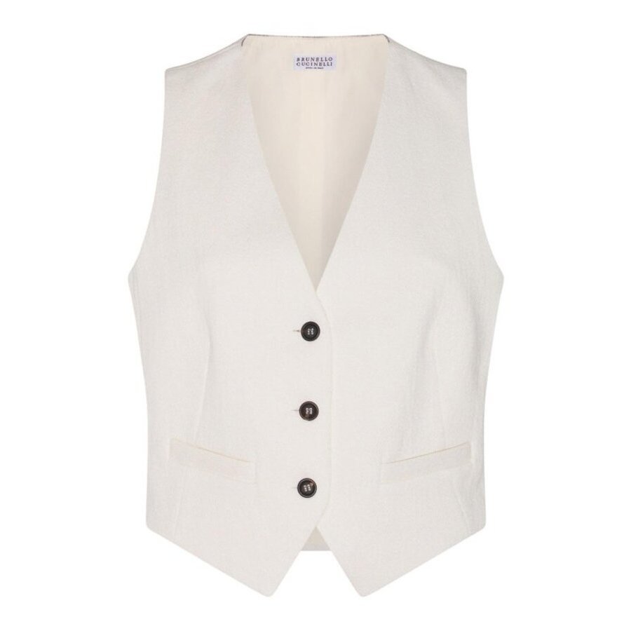 Brunello Cucinelli Wooff White Cotton Linen Vest