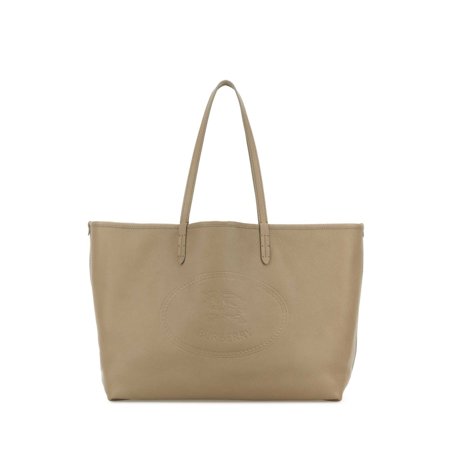Burberry Embossed Logo Calf Tote Bag — Beige