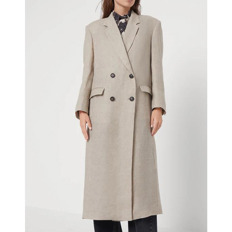 Brunello Cucinelli Beige Linen Double-Breasted Overcoat