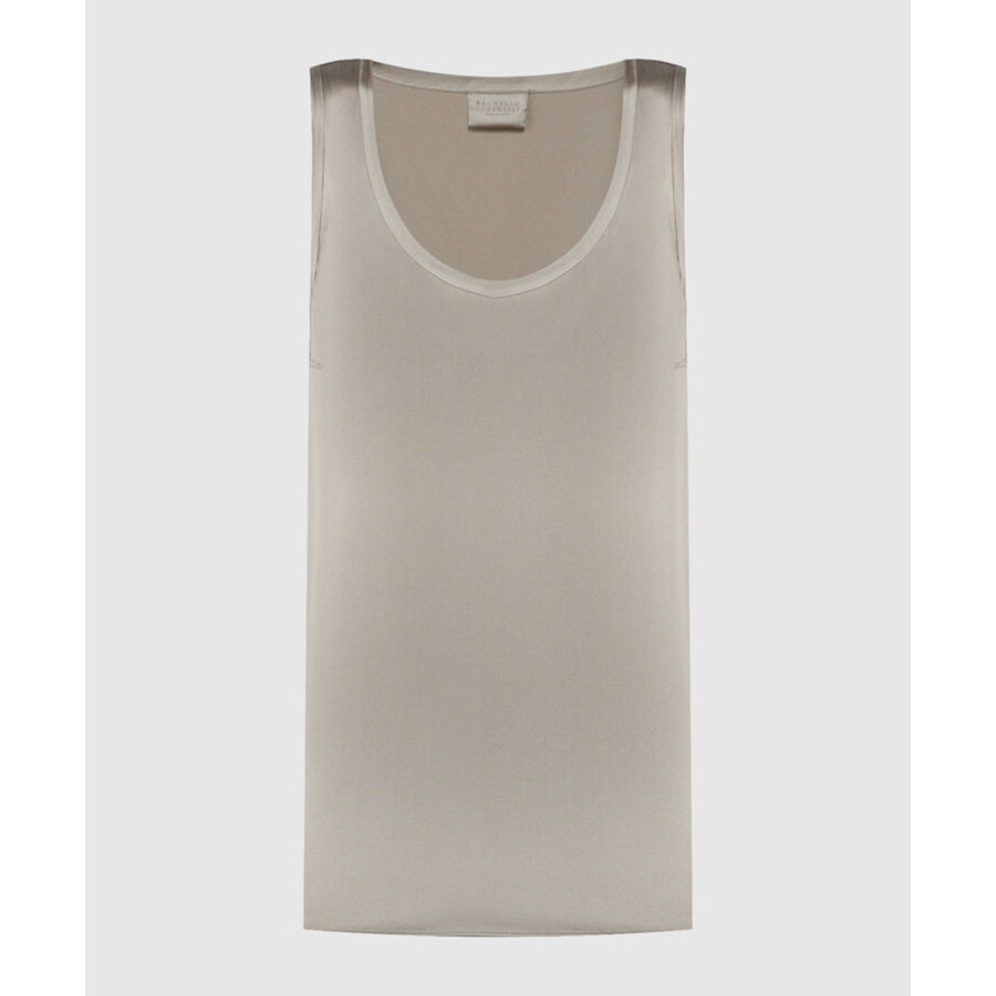 Brunello Cucinelli Wolight Beige Silk Sleeveless Shirt