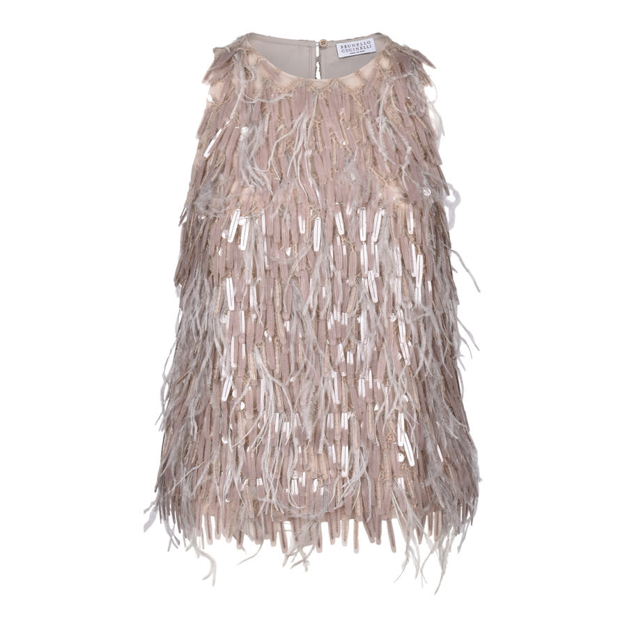Brunello Cucinelli Sand Silk Sleeveless Sequin Top