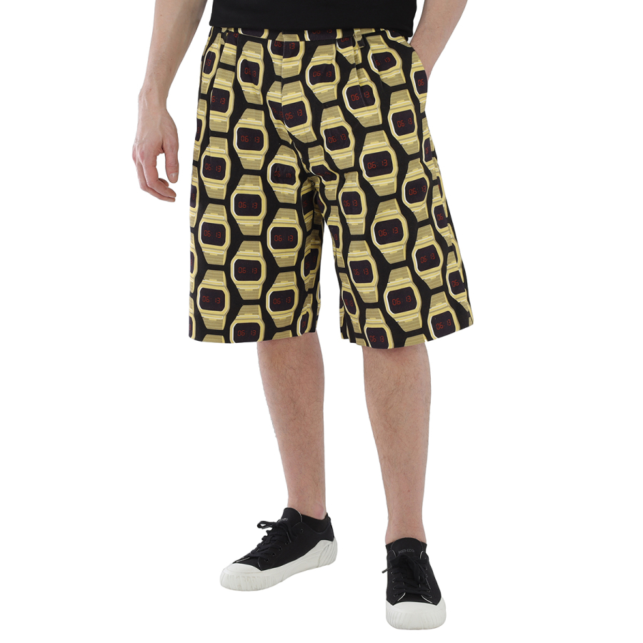 Roberto Cavalli Mens Gold / Black Macro Watches Print Shorts